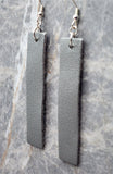 Silver Shimmer Long Rectangular REAL Leather Earrings