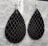 Black Scale Patent REAL Leather Teardrop Earrings