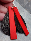 Black Embossed with Red Leather Overlay REAL Leather Earrings