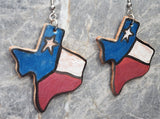 Texas Shaped Hand Painted Texas Flag Real Leather Earrings