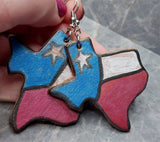 Texas Shaped Hand Painted Texas Flag Real Leather Earrings