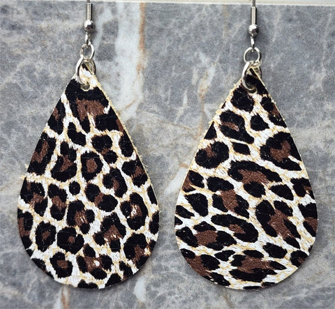 Leopard Print Teardrop Shaped Leather Earrings