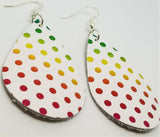 White Teardrop Shaped Rainbow Polka Dots Leather Earrings