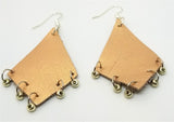 Rose Gold Real Leather Earrings with Metallic Gold Bead Fringe