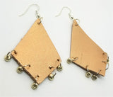 Rose Gold Real Leather Earrings with Metallic Gold Bead Fringe