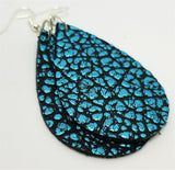 Teal and Black Textured Teardrop Shaped Leather Earrings