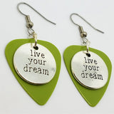 CLEARANCE Live Your Dream Charm Guitar Pick Earrings - Pick Your Color