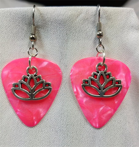 CLEARANCE Lotus Flower Charm Guitar Pick Earrings - Pick Your Color