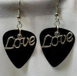 Love Text Charm Guitar Pick Earrings - Pick Your Color