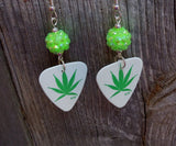 Marijuana Leaf Guitar Pick Earrings with Green Studded Rhinestone Beads