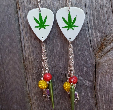 Marijuana Leaf Guitar Pick Earrings with Dangles