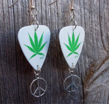 Marijuana Leaf Guitar Pick Earrings with Peace Sign Charms
