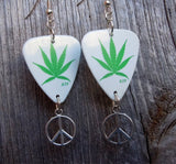 Marijuana Leaf Guitar Pick Earrings with Peace Sign Charms