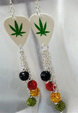 Marijuana Leaf Guitar Pick Earrings with Pave Bead Dangles