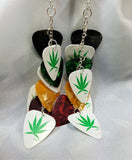 Marijuana Leaf and Various Colors Cascading Guitar Pick Earrings