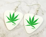 Marijuana Leaf on White Guitar Pick Earrings