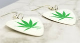 Marijuana Leaf on White Guitar Pick Earrings