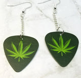 Marijuana Leaf Dangling Guitar Pick Earrings