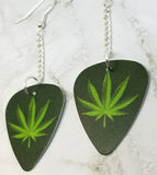 Marijuana Leaf Dangling Guitar Pick Earrings
