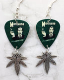 Marijuana Ad Guitar Pick Earrings with Marijuana Leaf Charm Dangles