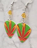 Green, Red and Yellow Guitar Pick Earrings with Yellow Swarovski Crystals