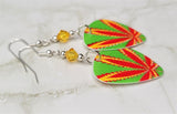 Green, Red and Yellow Guitar Pick Earrings with Yellow Swarovski Crystals