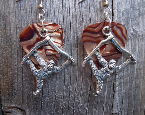 CLEARANCE Chimp Hanging From a Branch Charm Guitar Pick Earrings - Pick Your Color