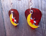 Yellow Half Moon and Red Star Charm Guitar Pick Earrings - Pick Your Color