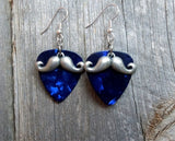 CLEARANCE Silver Mustache Charm Guitar Pick Earrings - Pick Your Color