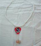 Los Novios Guitar Pick with Pink Rhinestone and White Suede Cord Necklace