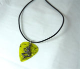 Skeleton on a Yellow Guitar Pick and Black Cord Necklace