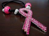 Pink Ribbon Crystal Encrusted Necklace with Pandora Style Beads