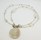 Clear AB Seed Glass Seed Bead Necklace with Clear Glass Beads and Crystal Encrusted Pendant