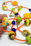 Orange Seed Bead Necklace with Glass Beads