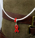 Red Ribbon Charm Necklace on White Rolled Cord