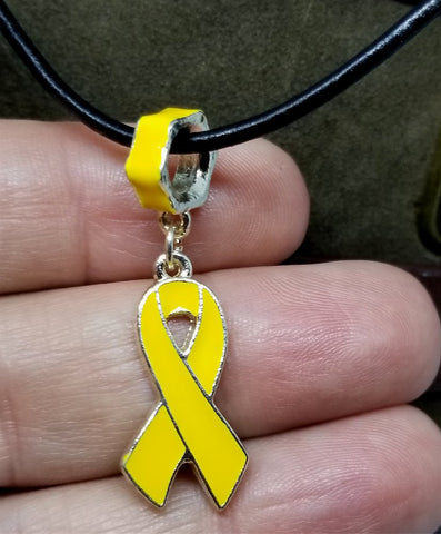 Yellow Ribbon Charm Necklace with Black Cord