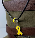 Yellow Ribbon Charm Necklace with Black Cord