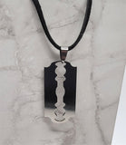 Razor Blade Pendant Necklace on a Black Suede Cord