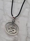 Encircled Dragon Pendant Necklace on a Black Rolled Cord