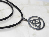 Triquetra Pendant Necklace on a Black Suede Cord