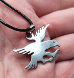 Swooping Eagle Necklace Pendant Necklace on a Black Rolled Cord