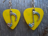 CLEARANCE Heart Music Note Charm Guitar Pick Earrings - Pick Your Color