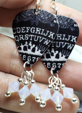 Ouija Board Guitar Pick Earrings with Opal Swarovski Crystal Dangles