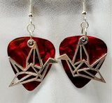 CLEARANCE Paper Crane Charm Guitar Pick Earrings - Pick Your Color