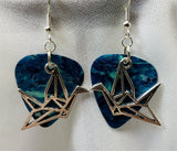 CLEARANCE Paper Crane Charm Guitar Pick Earrings - Pick Your Color