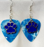 CLEARANCE Blue Paw Print Charm Guitar Pick Earrings - Pick Your Color