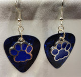 CLEARANCE Blue Paw Print Charm Guitar Pick Earrings - Pick Your Color