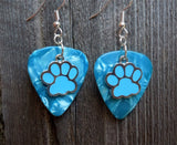 CLEARANCE Light Blue Paw Print Charm Guitar Pick Earrings - Pick Your Color