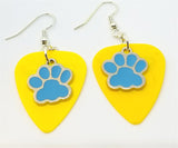 CLEARANCE Light Blue Paw Print Charm Guitar Pick Earrings - Pick Your Color