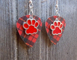 CLEARANCE Red Paw Print Charm Guitar Pick Earrings - Pick Your Color